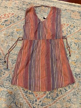 a new day Striped V-Neck Sleeveless Mini Dress in Rust and Purple